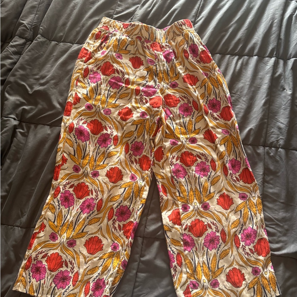 Rachel Zoe Linen Floral Palazzo Wide Leg Pants